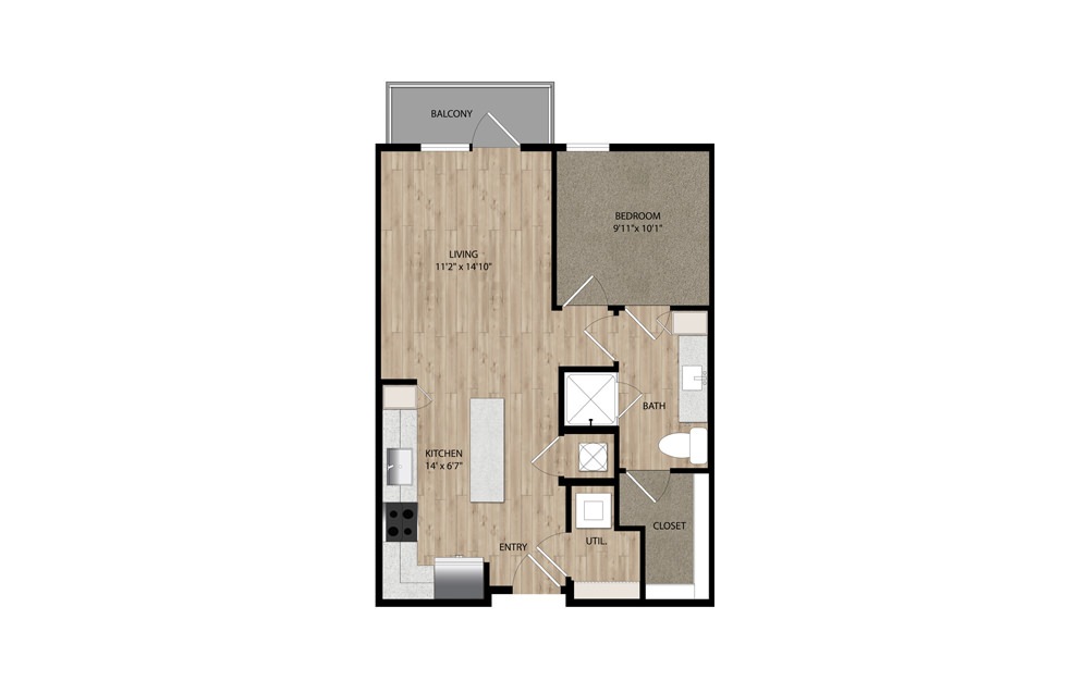 A1 - 1 bedroom floorplan layout with 1 bath and 660 to 669 square feet.