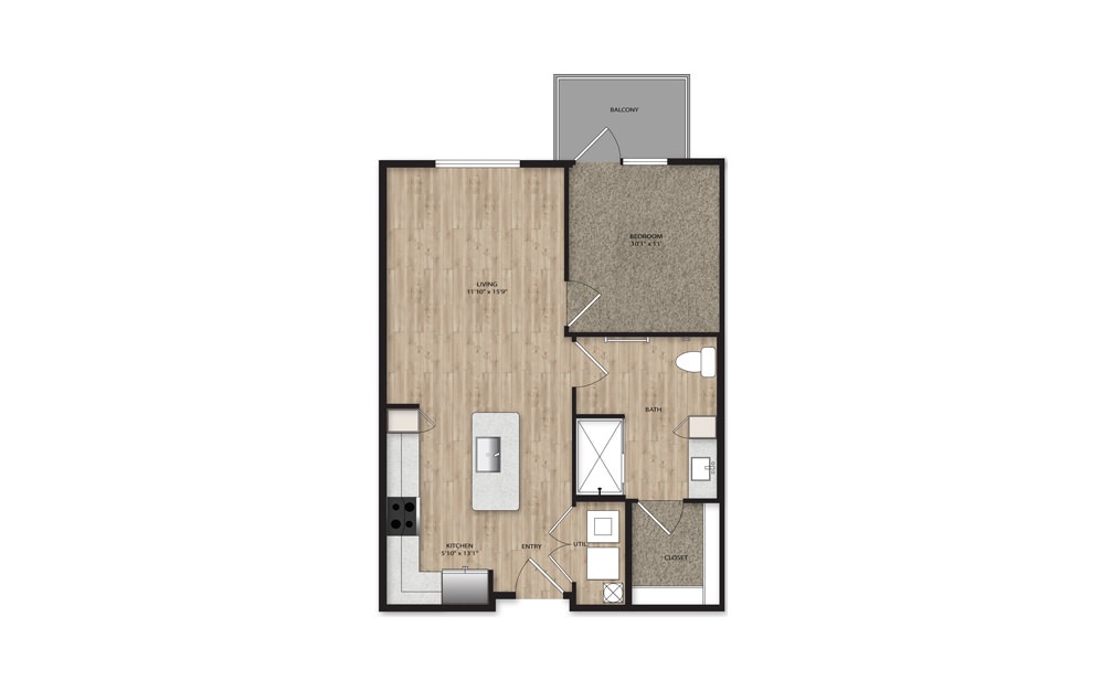 A2 ANSI - 1 bedroom floorplan layout with 1 bath and 713 square feet.