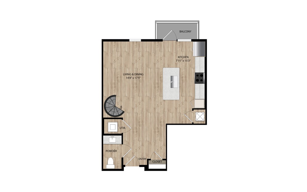 A3 Mezzanine - 1 bedroom floorplan layout with 1.5 bath and 1008 square feet. (Floor 1)