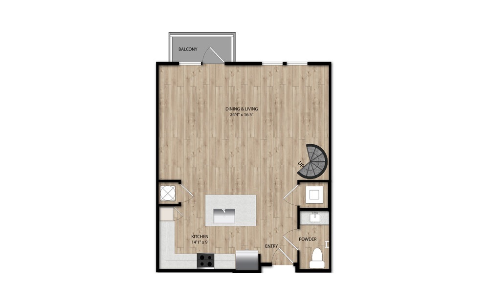 A4 Mezzanine - 1 bedroom floorplan layout with 1.5 bath and 923 to 934 square feet. (Floor 1)