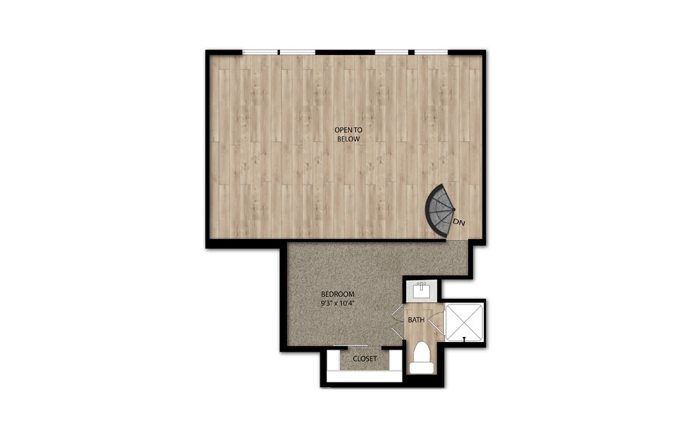 A4 Mezzanine - 1 bedroom floorplan layout with 1.5 bath and 923 to 934 square feet. (Floor 2)