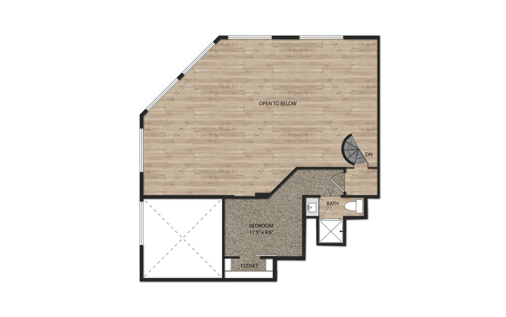 B2A Mezzanine - 2 bedroom floorplan layout with 2.5 baths and 1652 square feet. (Floor 2)