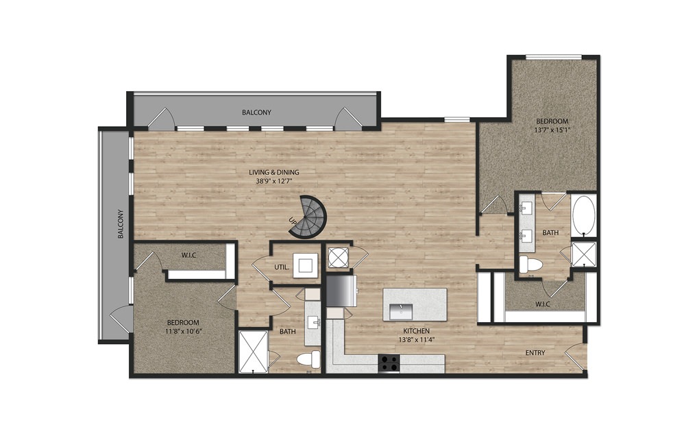 C1 Mezzanine - 3 bedroom floorplan layout with 3 baths and 2166 square feet. (Floor 1)